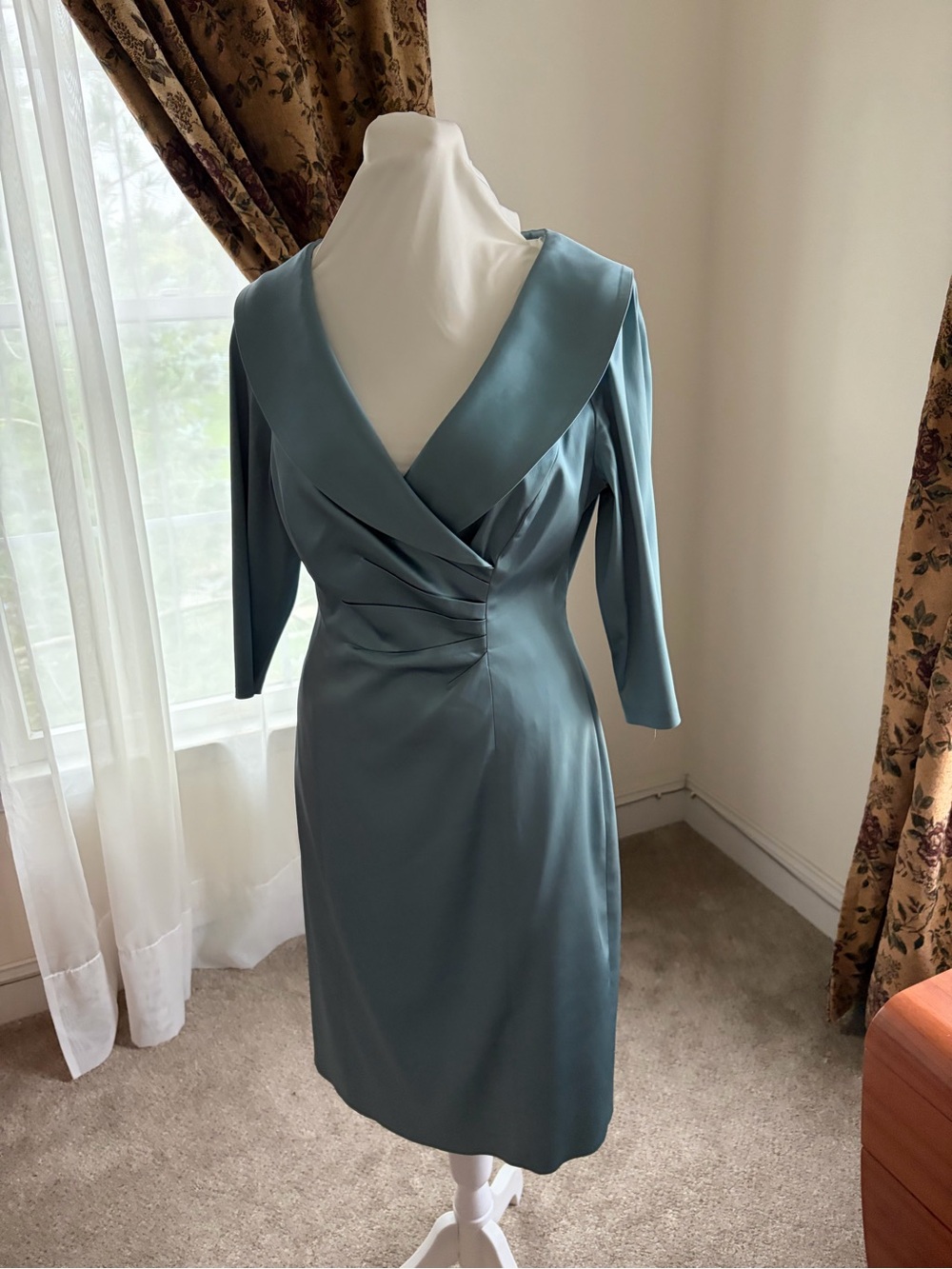 Kay Unger Dusty Blue Wrap-Style Midi Dress